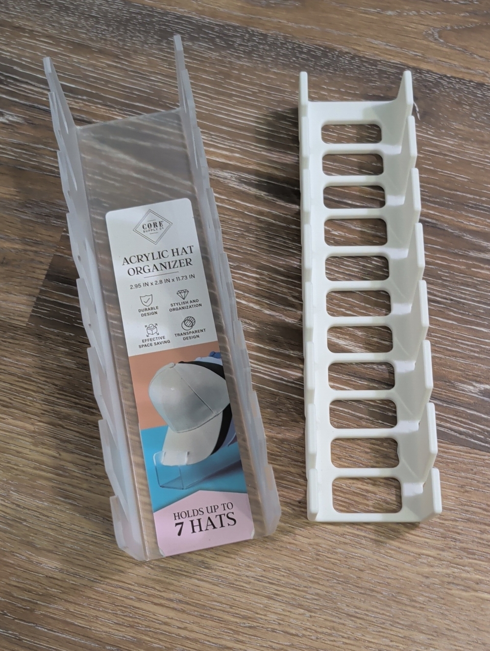 2 Hat Organizer Racks - 1 Clear Acrylic, 1 White 3D Printed